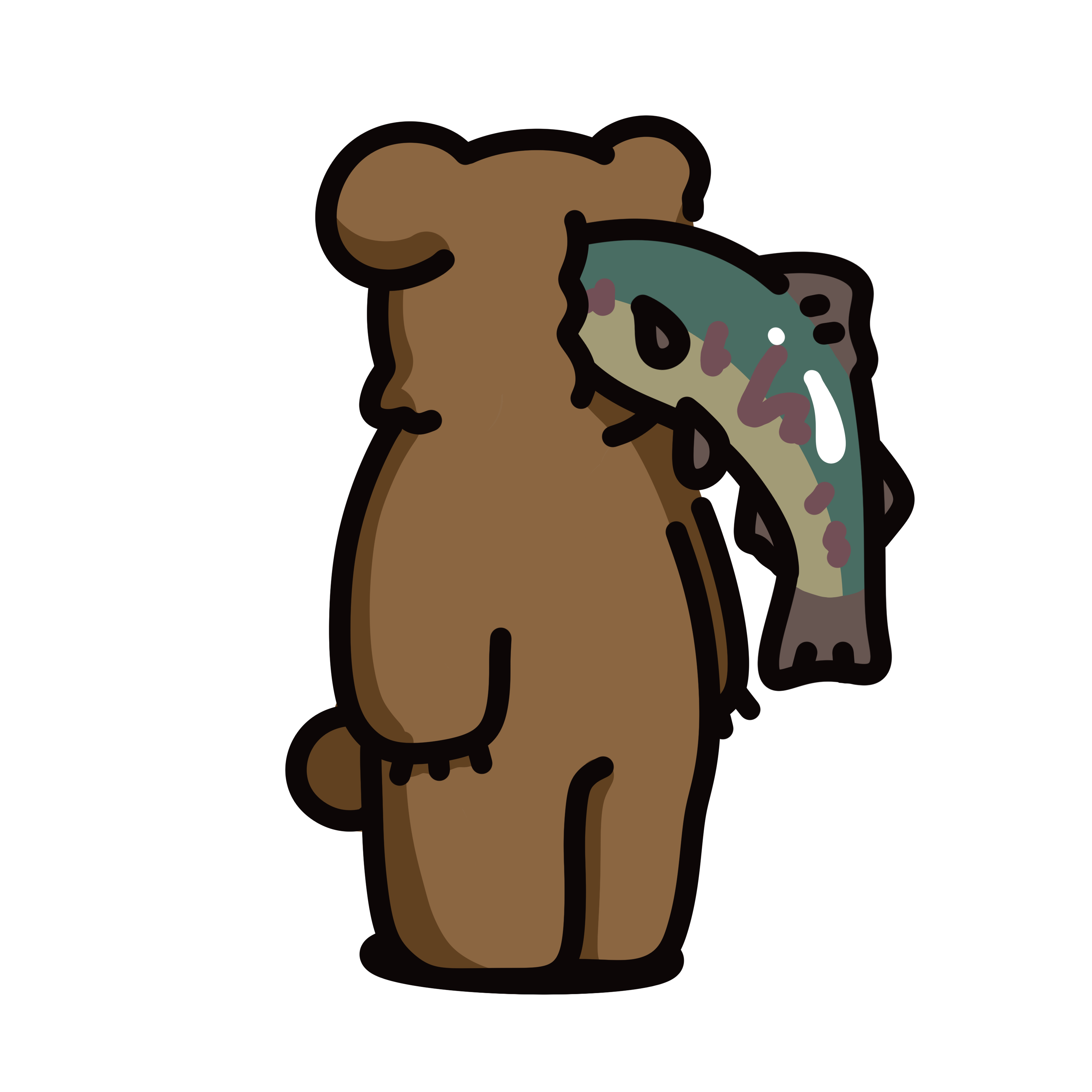魚を肩に担いだクマのキャラクター